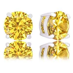 ORROUS & CO Women's 18K White Gold Plated Round Cubic Zirconia Solitaire Stud Earrings (6.80 carats) - Citrine