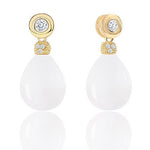 ORROUS & CO Women's 18K Yellow Gold Plated White Simulated Shell Pearl with Cubic Zirconia Earrings (11.5-12mm, 1.20 carats)