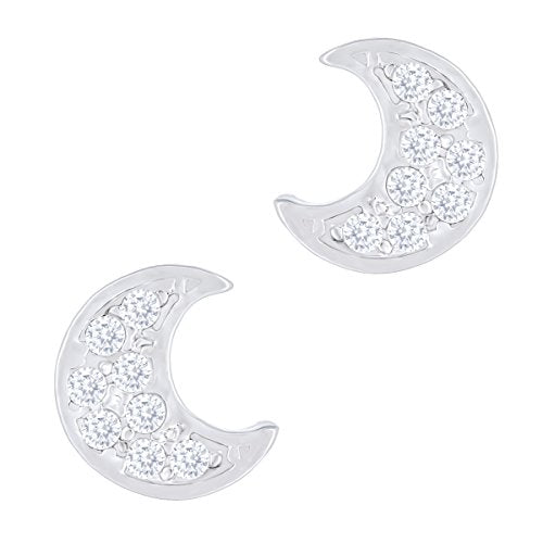 ORROUS & CO Women's 18K White Gold Plated Cubic Zirconia Moon Stud Earrings