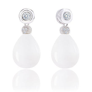 ORROUS & CO Women's 18K White Gold Plated White Simulated Shell Pearl with Cubic Zirconia Earrings (11.5-12mm, 1.20 carats)