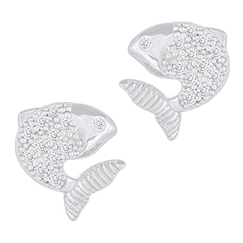 ORROUS & CO Women's 18K White Gold Plated Cubic Zirconia Fish Stud Earrings
