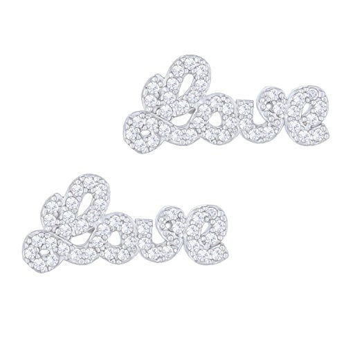 ORROUS & CO Women's 18K White Gold Plated Cubic Zirconia Love Stud Earrings