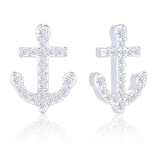 ORROUS & CO Women's 18K White Gold Plated Cubic Zirconia Anchor Stud Earrings