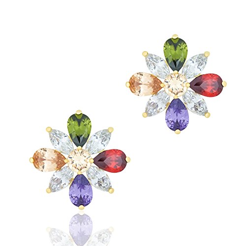 ORROUS & CO Women's 18K Yellow Gold Plated Cubic Zirconia Colorful Resin Leaf Stud Earrings