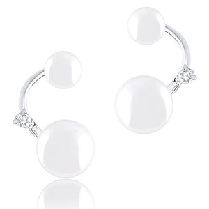 ORROUS & CO Women's 18K White Gold Plated White Simulated Shell Pearl with Cubic Zirconia Accented Curved Earrings (8.5-9mm, 5-5.5mm)