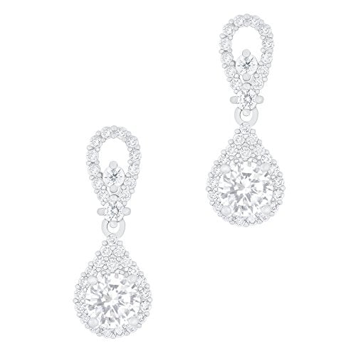 ORROUS & CO Women's 18K White Gold Plated Solitaire Cubic Zirconia Accent Halo Drop Earrings