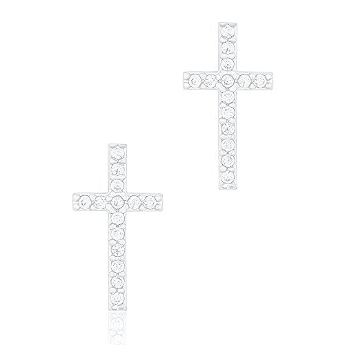 ORROUS & CO Women's 18K White Gold Plated Cubic Zirconia Cruciform Cross Stud Earrings