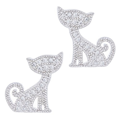 ORROUS & CO Women's 18K White Gold Plated Cubic Zirconia Cat Stud Earrings