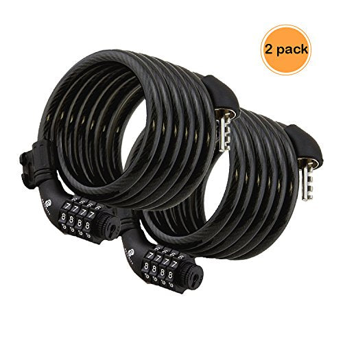 ETRONIC Security Bike Lock M6 Self Coiling Resettable Combination Lock Bike Cable Lock, 6-Feet x 3/8-Inch
