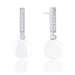 ORROUS & CO Women's 18K White Gold Plated Round Simulated Shell Pearl with Cubic Zirconia Accented Drop Earrings (10.5-11mm)