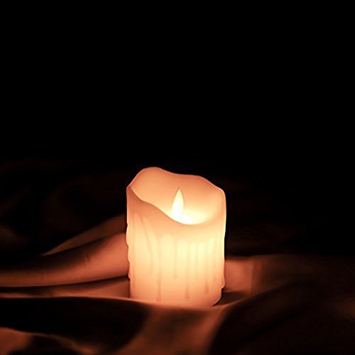 ETRONIC Real Wax 3D Dancing Flame Tear Wave Shaped Flickering Flameless Battery Powered LED Pillar Dripless Motion Candle, Ivory, for wedding, Paries Events Romantic Decorations