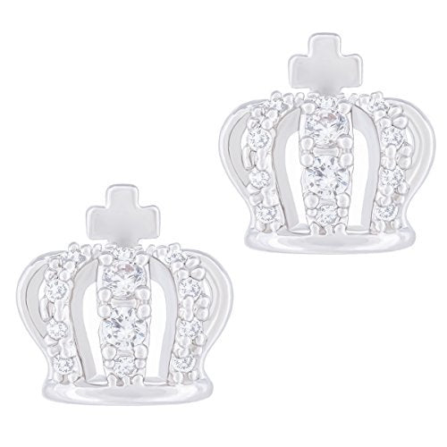 ORROUS & CO Women's 18K White Gold Plated Cubic Zirconia Crown Stud Earrings