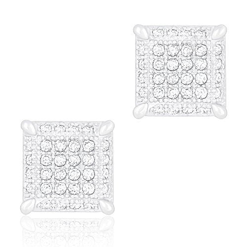 ORROUS & CO Women's 18K White Gold Plated Cubic Zirconia Ice Cube Dice Shape Unisex Stud Earrings