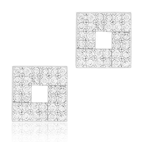 ORROUS & CO Women's 18K White Gold Plated Cubic Zirconia Hollow Square Unisex Stud Earrings
