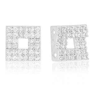 ORROUS & CO Women's 18K White Gold Plated Cubic Zirconia Hollow Square Unisex Stud Earrings