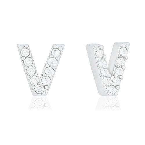 ORROUS & CO Women's 18K White Gold Plated "V" Shaped Victory Cubic Zirconia Stud Earrings