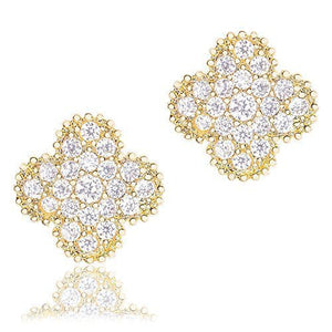 ORROUS & CO Women's 18K Gold Plated Cubic Zirconia Four Leaf Clover Stud Earrings