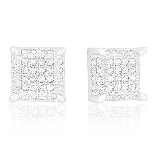 ORROUS & CO Women's 18K White Gold Plated Cubic Zirconia Ice Cube Dice Shape Unisex Stud Earrings