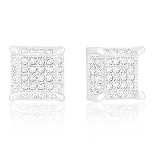 ORROUS & CO Women's 18K White Gold Plated Cubic Zirconia Ice Cube Dice Shape Unisex Stud Earrings