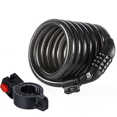ETRONIC Security Bike Lock M6 Self Coiling Resettable Combination Lock Bike Cable Lock, 6-Feet x 3/8-Inch