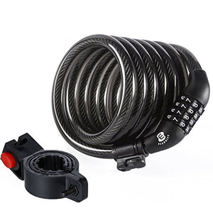 ETRONIC Security Bike Lock M6 Self Coiling Resettable Combination Lock Bike Cable Lock, 6-Feet x 3/8-Inch