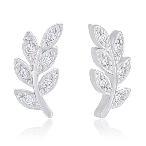 ORROUS & CO Women's 18K White Gold Plated Beautiful Leaf Stud Earrings