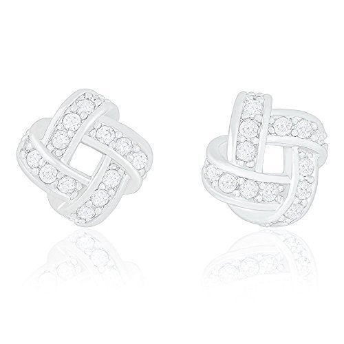 ORROUS & CO Women's 18K White Gold Plated Cubic Zirconia Twisted Love Knot Stud Earrings