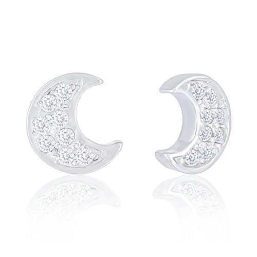 ORROUS & CO Women's 18K White Gold Plated Cubic Zirconia Moon Stud Earrings