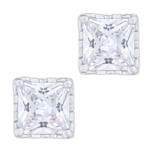 ORROUS & CO Women's 18K White Gold Plated Cubic Zirconia Solitaire Square Cubic Stud Earrings (2.00 carats)