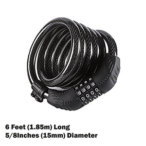 ETRONIC Security Bike Lock M8 Self Coiling Resettable Combination Lock Bike Cable Lock, 6-Feet x 5/8-Inch