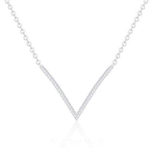 ORROUS & CO Women's 18K White Gold Plated Cubic Zirconia V Shape Pendant Necklace