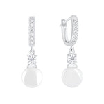 ORROUS & CO Women's 18K White Gold Plated Round Simulated Shell Pearl with Cubic Zirconia Accent Drop Earrings (9-9.5mm)