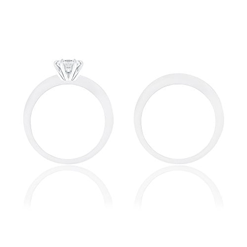 ORROUS & CO Women's 18K White Gold Plated Cubic Zirconia Round Solitaire Ring with Round-Cut Side Stones and Round-Cut Wedding Engagement Band Ring Set (1.45 carats)