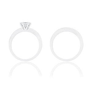 ORROUS & CO Women's 18K White Gold Plated Cubic Zirconia Round Solitaire Ring with Round-Cut Side Stones and Round-Cut Wedding Engagement Band Ring Set (1.45 carats)