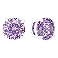 ORROUS & CO Women's 18k White Gold Plated Round Cubic Zirconia Solitaire Stud Earrings (6.80 carats) - Lavender