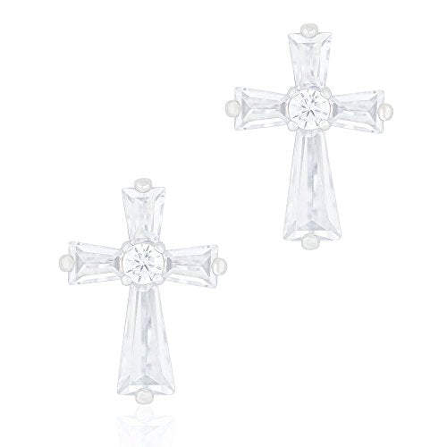 ORROUS & CO Women's 18K White Gold Plated Cubic Zirconia Cruciform Cross Stud Earrings