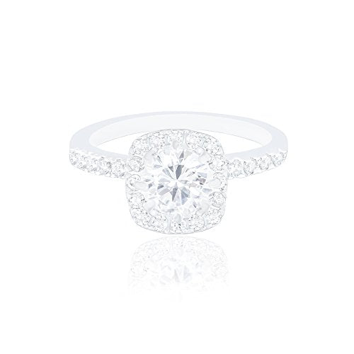 ORROUS & CO Women's 18K White Gold Plated Cushion Halo Cubic Zirconia Engagement Ring (1.90 Carats)