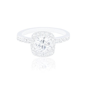 ORROUS & CO Women's 18K White Gold Plated Cushion Halo Cubic Zirconia Engagement Ring (1.90 Carats)