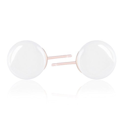 ORROUS & CO Women's 18K White Gold Plated Round Shell Pearl Stud Earrings (7.0-7.5mm)