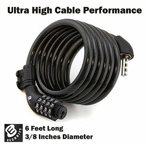 ETRONIC Security Bike Lock M6 Self Coiling Resettable Combination Lock Bike Cable Lock, 6-Feet x 3/8-Inch