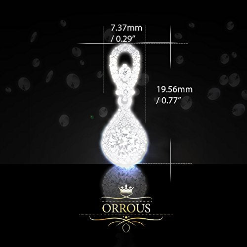 ORROUS & CO Women's 18K White Gold Plated Solitaire Cubic Zirconia Accent Halo Drop Earrings