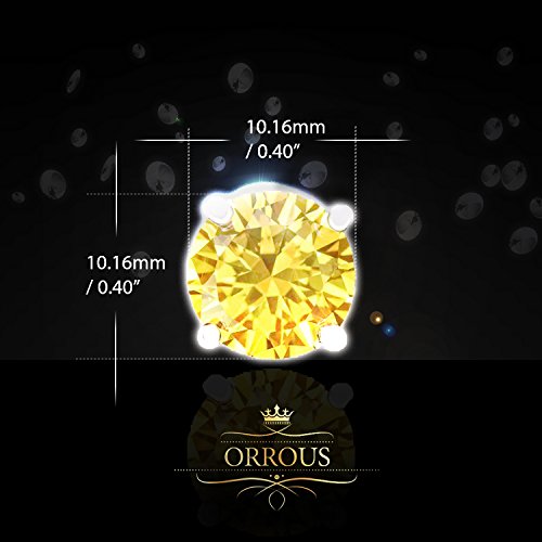 ORROUS & CO Women's 18K White Gold Plated Round Cubic Zirconia Solitaire Stud Earrings (6.80 carats) - Citrine