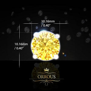 ORROUS & CO Women's 18K White Gold Plated Round Cubic Zirconia Solitaire Stud Earrings (6.80 carats) - Citrine