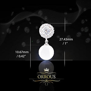 ORROUS & CO Women's 18K Gold Plated Round Simulated Shell Pearl and Solitaire Cubic Zirconia Halo Earrings (10.5-11mm, 1.50 carats)