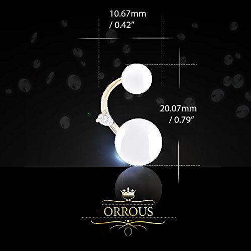 ORROUS & CO Women's 18K Yellow Gold Plated White Simulated Shell Pearl with Cubic Zirconia Accented Curved Earrings (8.5-9mm, 5-5.5mm)