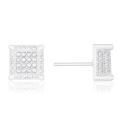 ORROUS & CO Women's 18K White Gold Plated Cubic Zirconia Ice Cube Dice Shape Unisex Stud Earrings