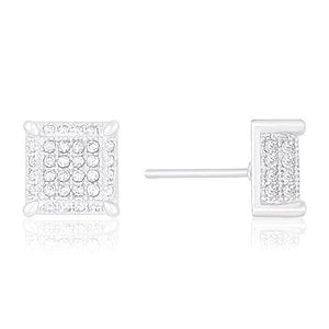 ORROUS & CO Women's 18K White Gold Plated Cubic Zirconia Ice Cube Dice Shape Unisex Stud Earrings