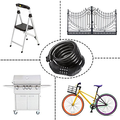 ETRONIC Security Bike Lock M8 Self Coiling Resettable Combination Lock Bike Cable Lock, 6-Feet x 5/8-Inch