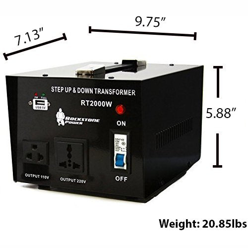 ROCKSTONE POWER 2000 Watt Heavy Duty Step Up/Down Voltage Transformer Converter - Step Up/Down 110/120/220/240 Volt - 5V USB Port - CE Certified