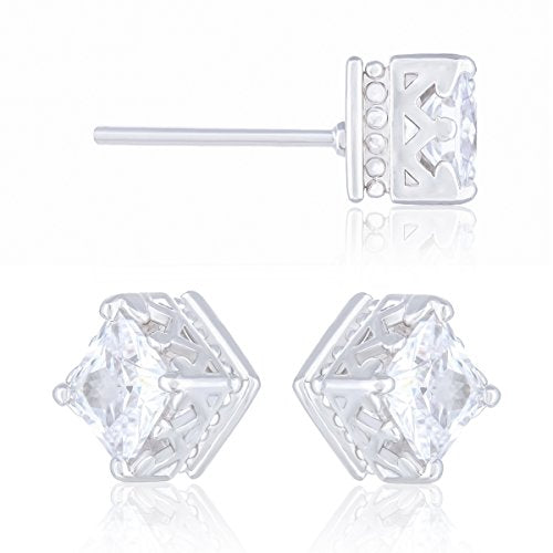 ORROUS & CO Women's 18K White Gold Plated Cubic Zirconia Solitaire Square Cubic Stud Earrings (2.00 carats)